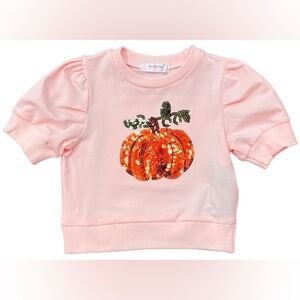 LuLu BeBe Pink Puff Sleeve Sequin Pumpkin Top, Girls size 10, EUC